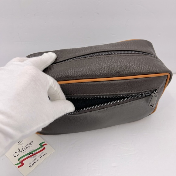 MASSEI, GENUINE LEATHER, MADE IN ITALY, MEN’S TOILETRY BAG,HAND MADE BROWN & TAN - Picture 5 of 16